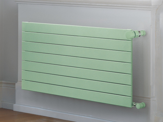 Zehnder_RAD-Nova-milieu-livingroom_PastelGreen Rendering Zehnder Nova Decorative radiator Angled view