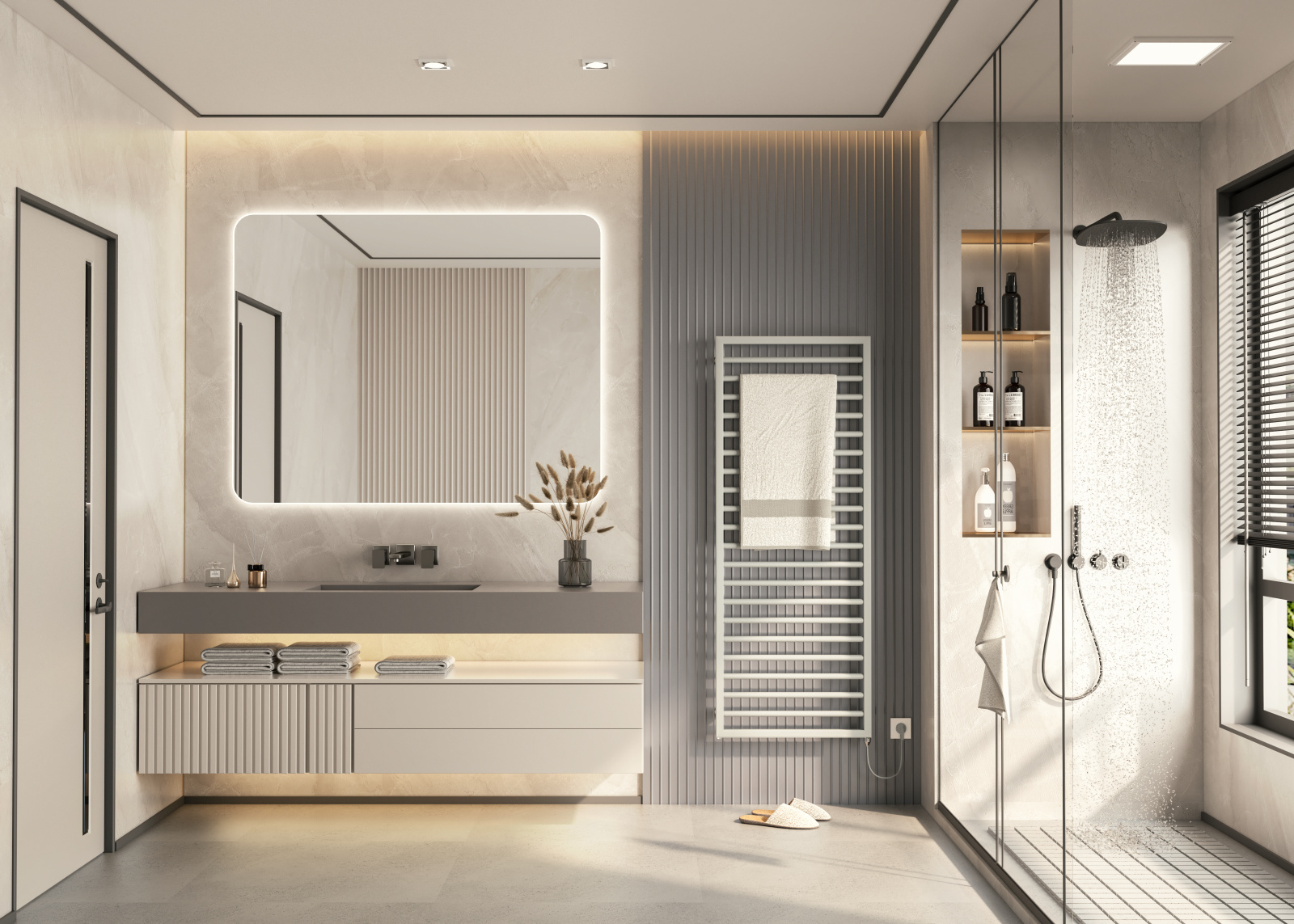 Zehnder_RAD_Subway-EL_IHE_Trafficgray_Subway-milieu-bathroom2_DE SUB-150-060, Subway Light Grey, IHE Traffic Grey, IHE Chrome,