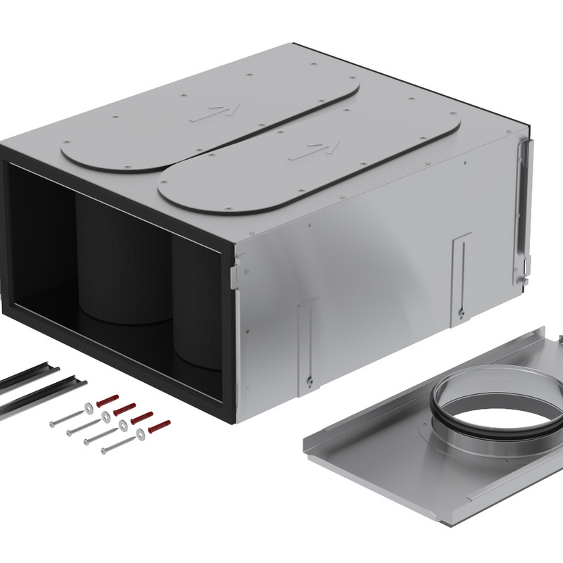 Cut-Out Zehnder ComfoWell Therm attenuator kit Comfortable indoor ventilation Angled view