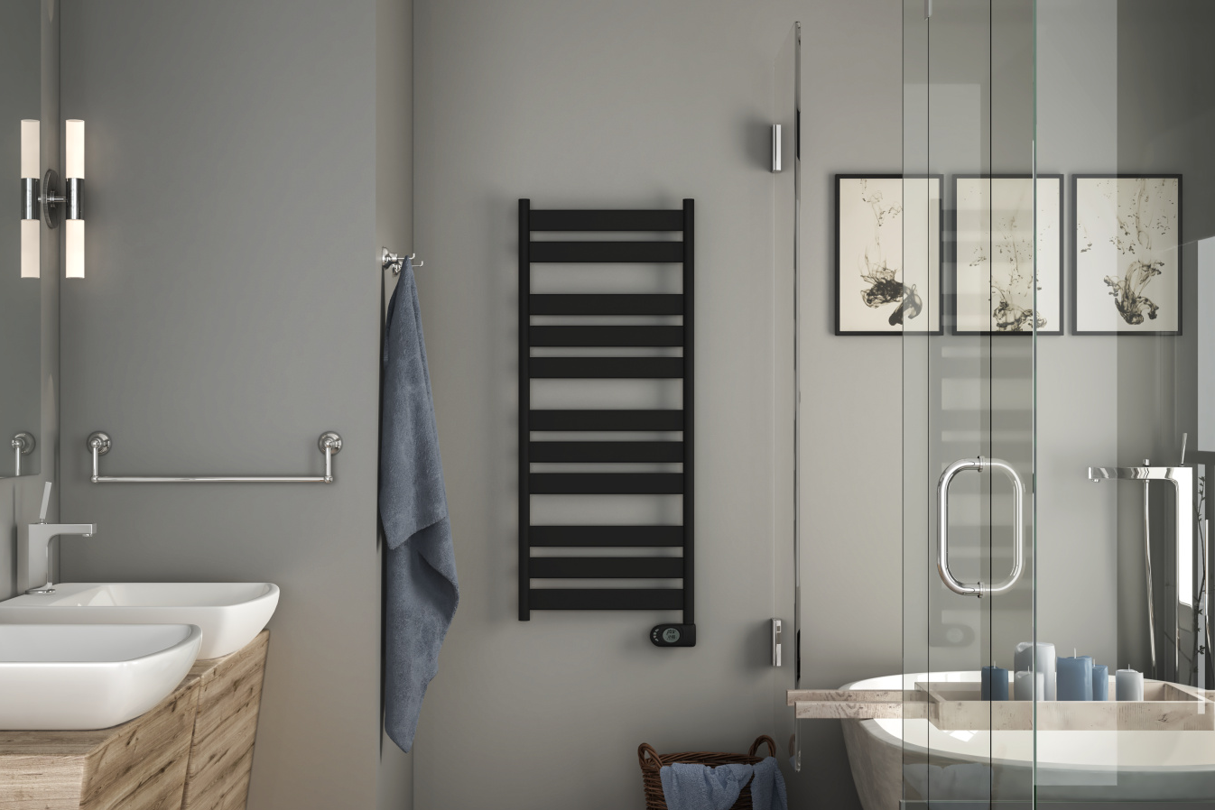 Zehnder_RAD_Zeta-EL_BlackMatt_millieu_bathroom Rendering Zehnder Zeta Decorative radiator Front view