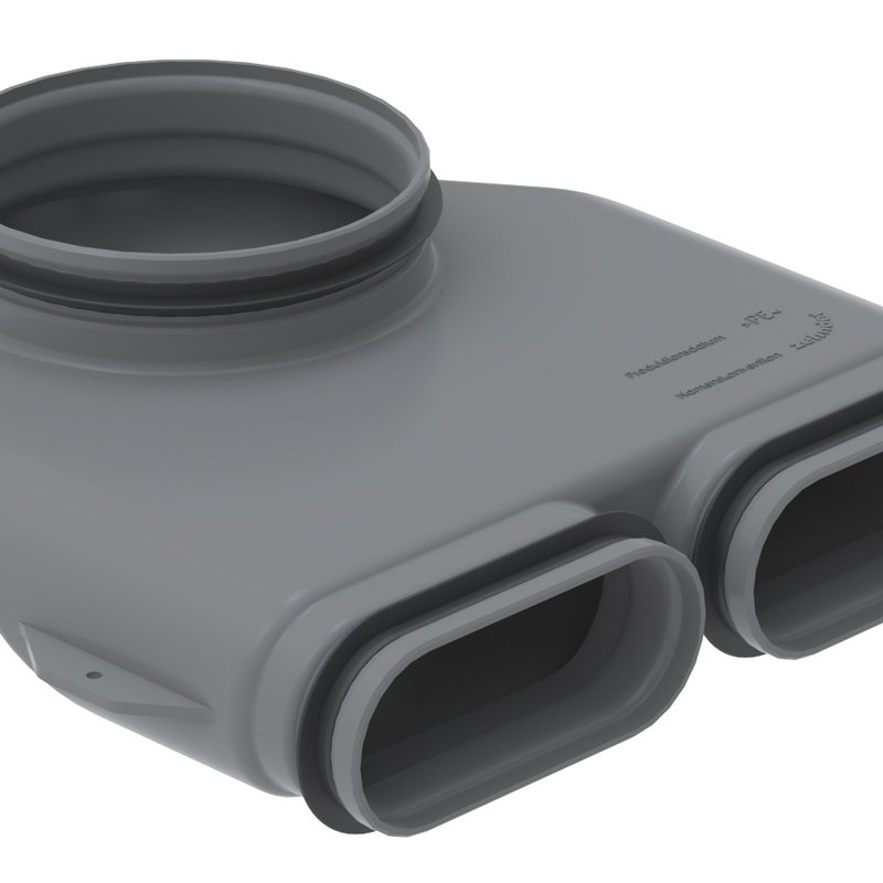 Zehnder_CSY_ComfoFit convertor CK300/DN160, 90° bend Rendering Zehnder ComfoFit convertor CK Comfortable indoor ventilation Angled view