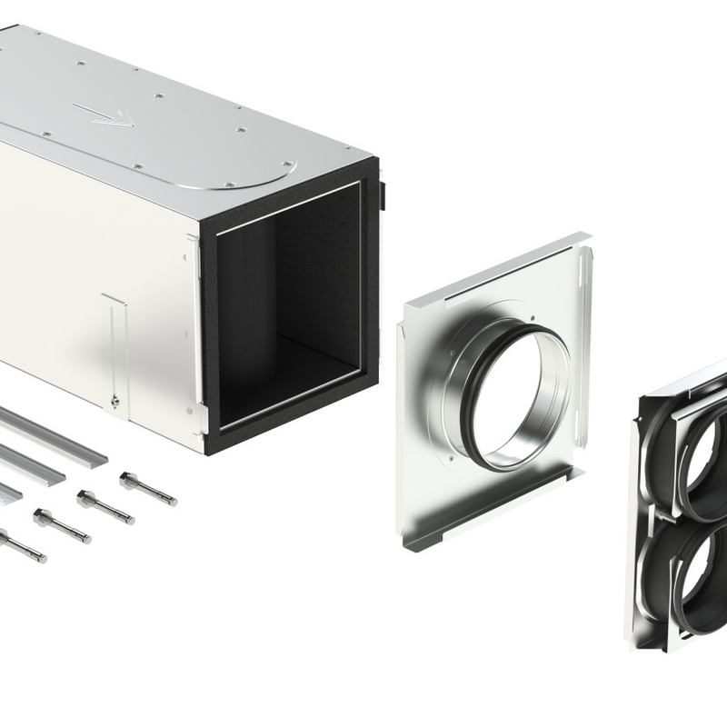 Rendering Zehnder ComfoWell attenuator kit Comfortable indoor ventilation Angled view