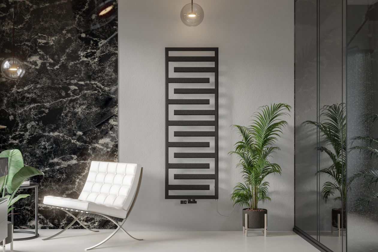 Zehnder_RAD_Tetris_170-50_MX-IHE-TypQ_BlackQuartz_bathroom_ModernDark_front Rendering Zehnder Tetris Decorative radiator Front view