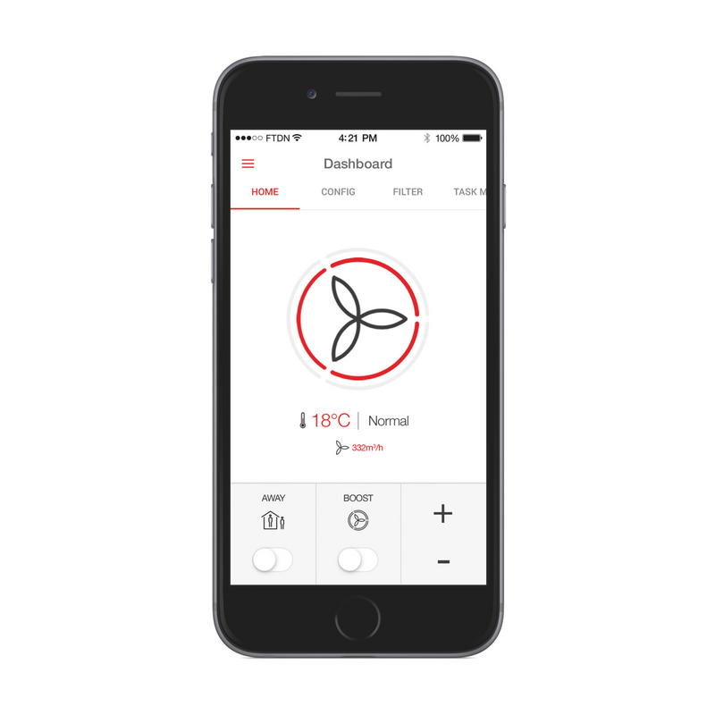 Zehnder_CSY_Accessory_ComfoAir_Q_Iphone Cut-Out Zehnder ComfoAir Q350 TR Comfortable indoor ventilation Front view