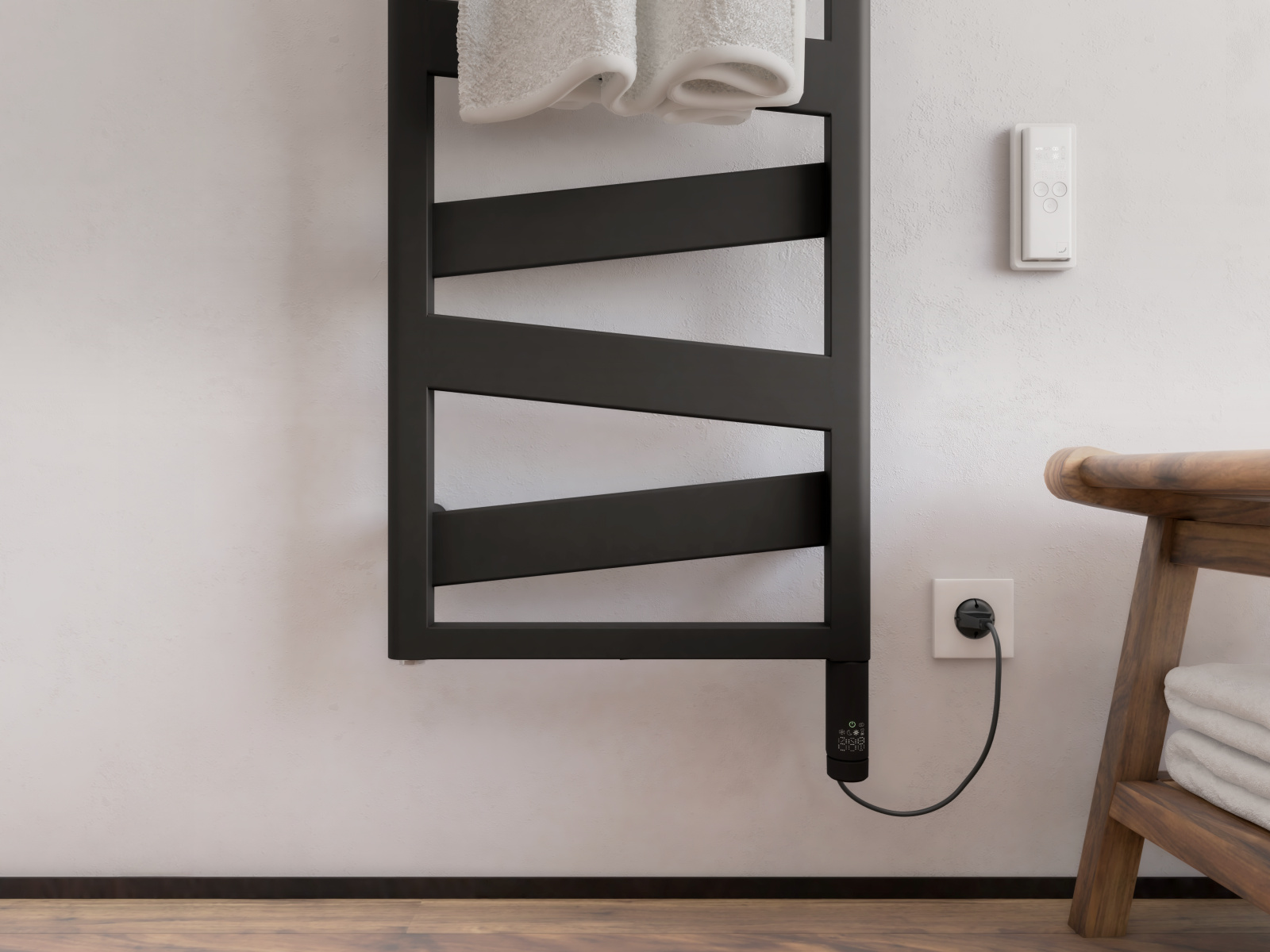 Zehnder_RAD_Ribbon-EL_IHC-WithCableDE_BlackMatt_bathroom_Detail Rendering Zehnder Ribbon Decorative radiator