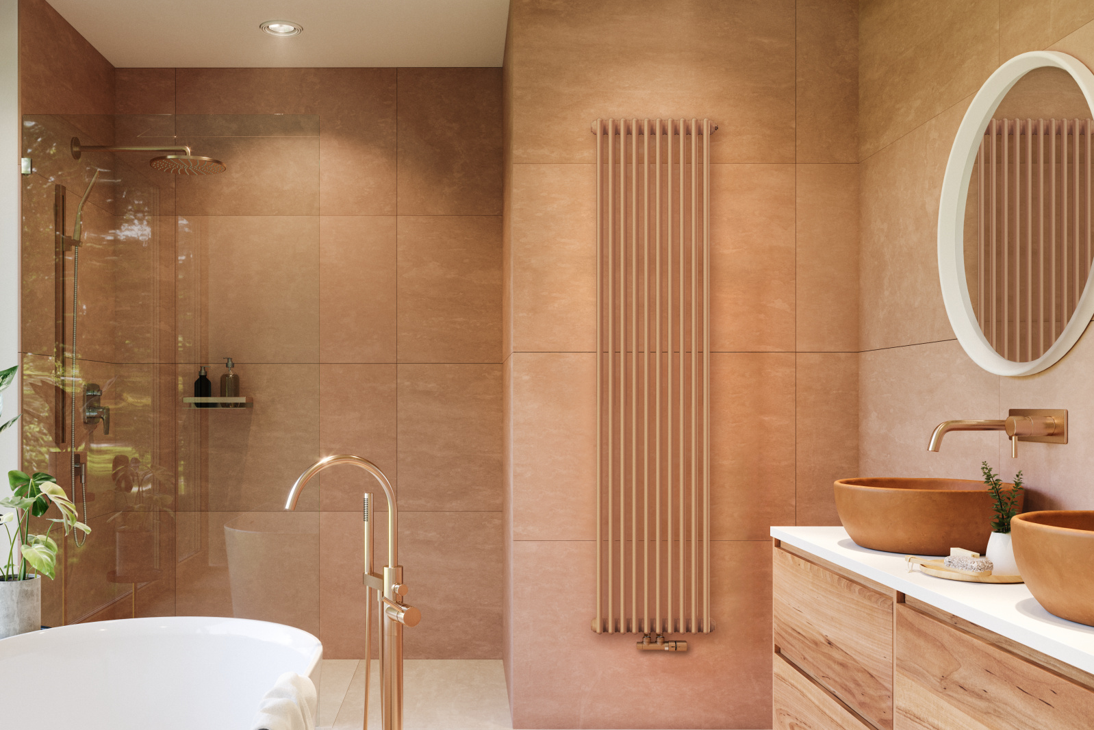 Zehnder_RAD_Charleston_milieu-bathroom_Valve-Typ-T-RGB Rendering Zehnder Charleston Decorative radiator Front view