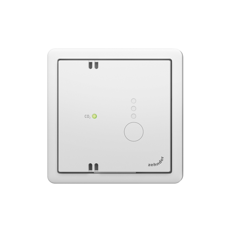 Zehnder_CSY_CO2-sensor-C67-LED-on Cut-Out Zehnder CO2 Sensor RF Comfortable indoor ventilation Front view